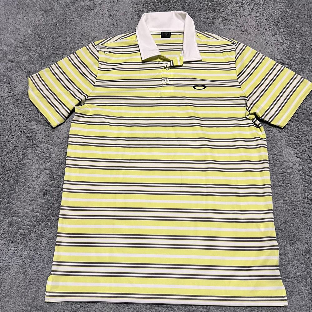 Oakley Polo Shirt Mens Small Yellow Striped Performance Golf
